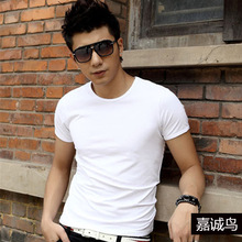 高质量纯色新款韩版休闲半袖青少年修身短袖T恤男装清仓一件代发