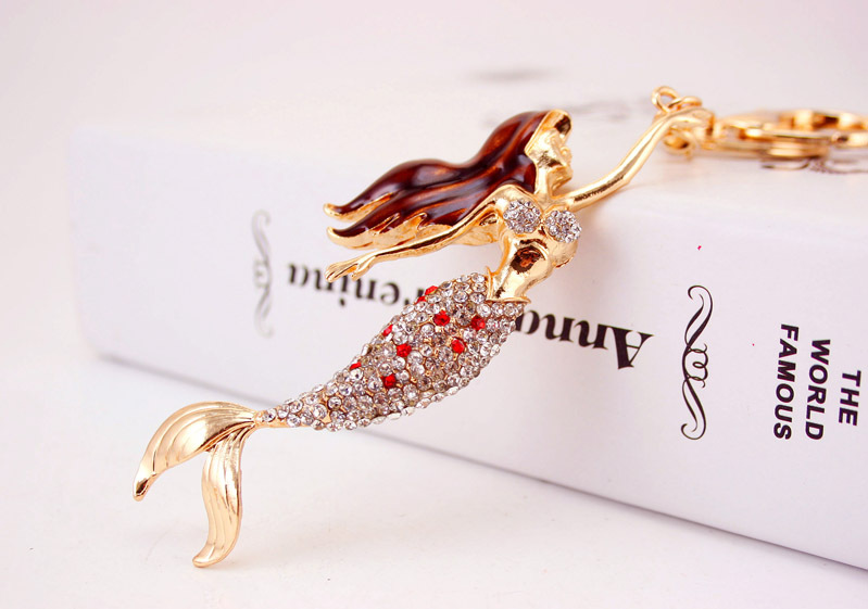 Korean Creative Cute Diamond Mermaid Rhinestone  Keychain display picture 17