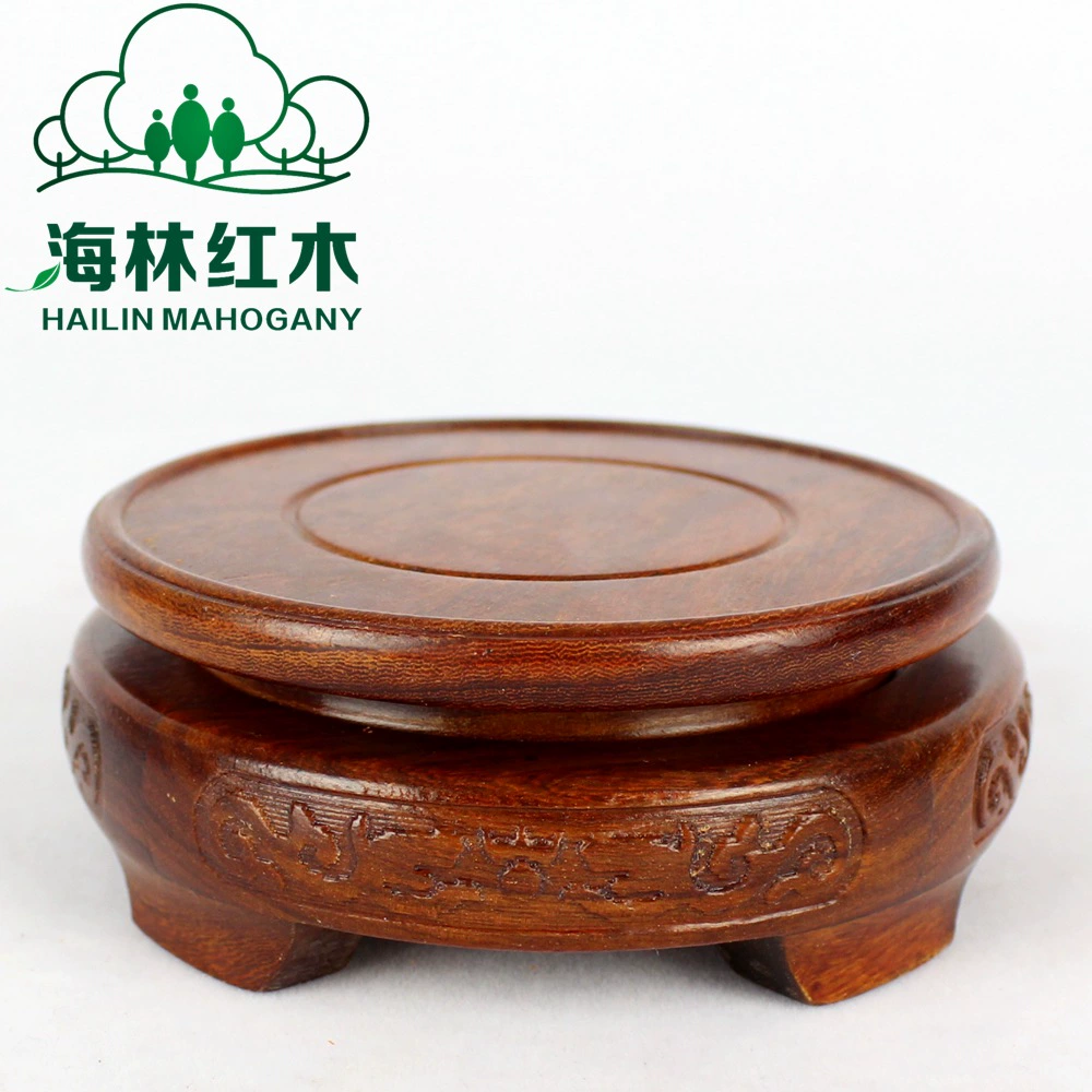 Rosewood round kingish jade stone stone stone Buddha statue vase flower pot flower pot base purple sand pot fish tank woodcarving ornament