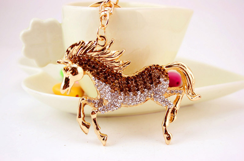 56g Weight Alloy, Metal Material Animal Pattern Unisex Gender Coffee, White Color Fashion Zodiac Horse Diamond Keychain 4