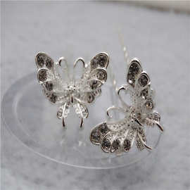 新娘头饰盘发发簪 蝴蝶结婚饰品U型发插批发厂家直销