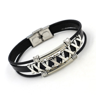 New Metal Titanium Steel Leather  Gold Anchor Stainless Steel  Bracelet display picture 3