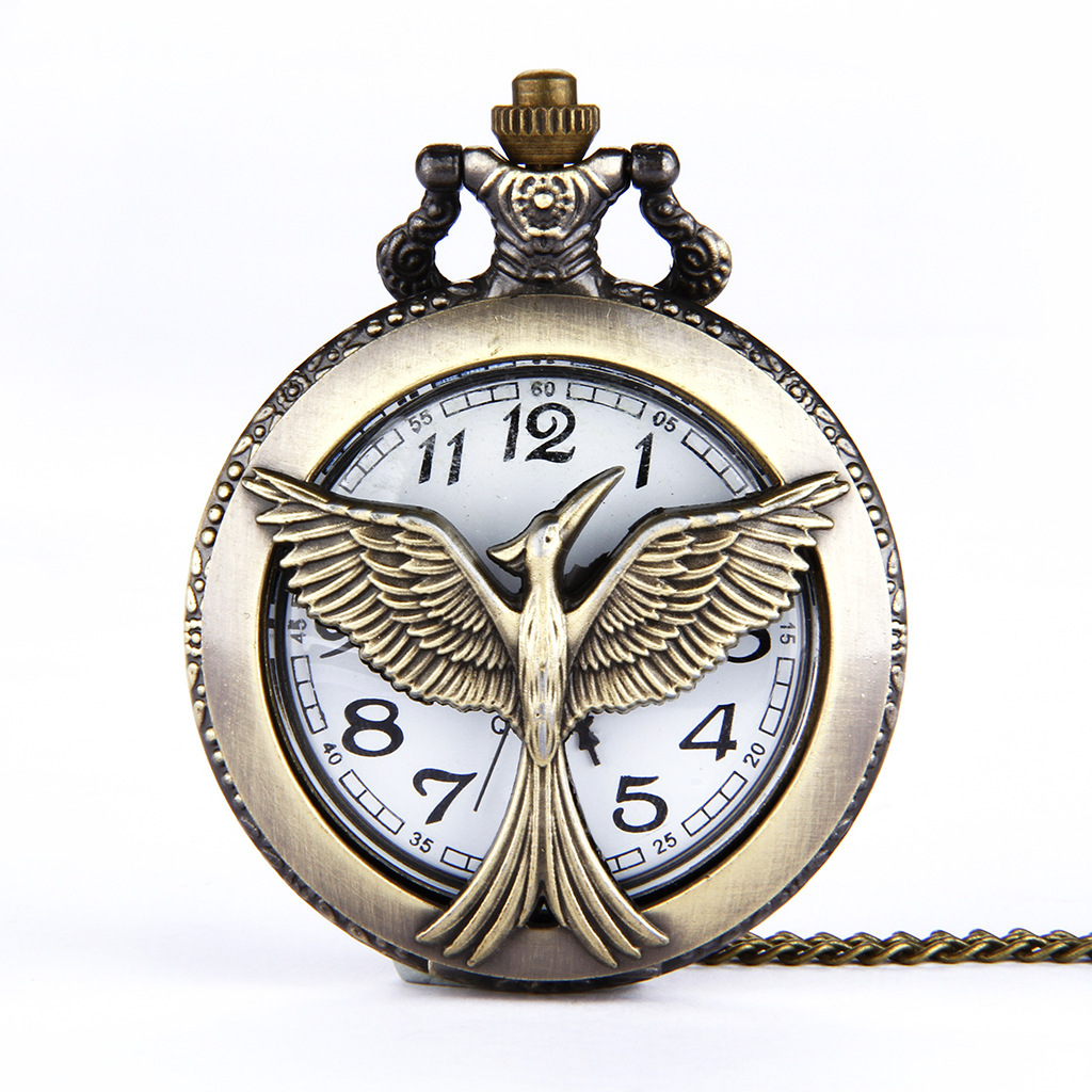 Nostalgic Digital Dial Pocket Watch Large Vintage Flip Open-out Wing-spreading Peace Bird Couple's Pocket Watch 8841