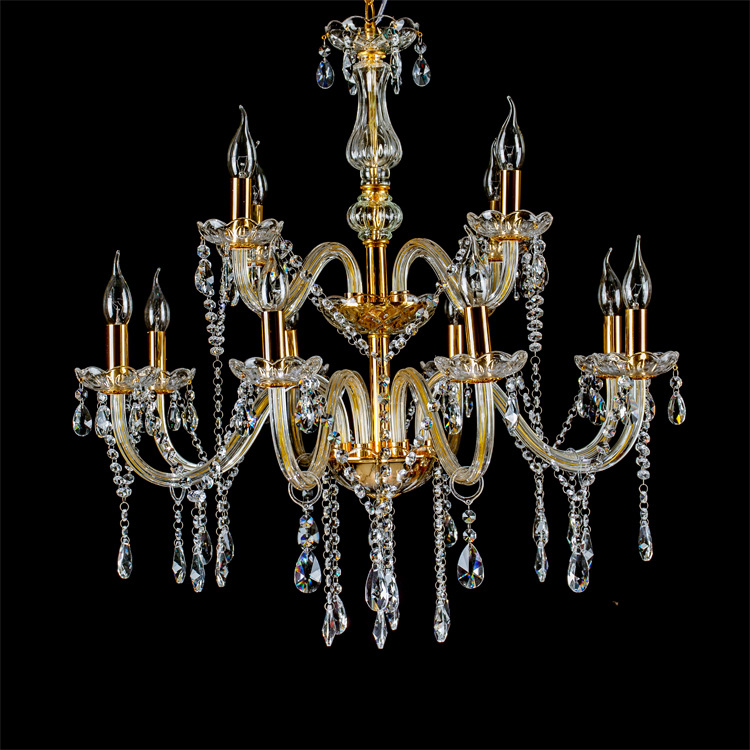 8 + 4 Real 2-capa de Luz clara vela araña doble 12-cabeza araña de cristal Hotel ingeniería vestíbulo salón vela lámpara