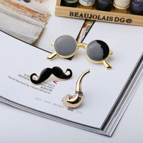 6AAB retro country gentleman glasses, beard, pipe, matching brooch buckle, metal buckle, pin buckle wholesale