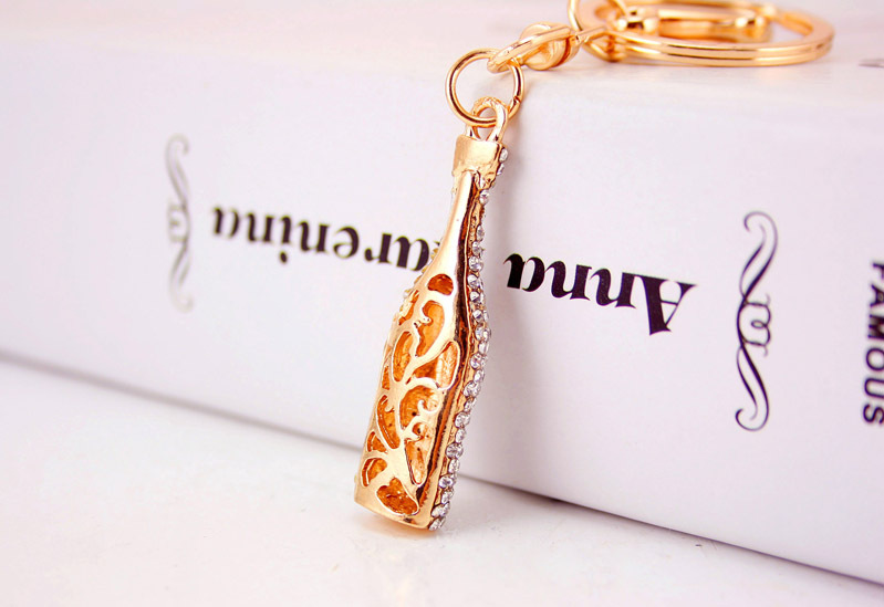 Wine Bottle Pattern Korean Diamond Crystal Wine Bottle Metal Keychain