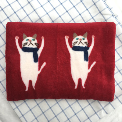 日本官网超萌卡通喵星人牛头梗狗狗印花珊瑚绒空调毯办公室毯披肩|ru