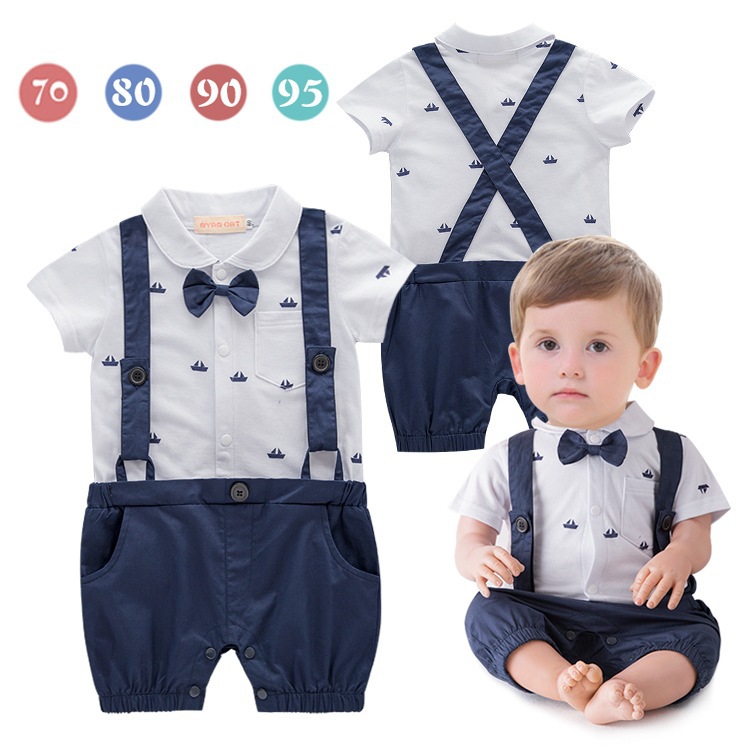 跨境童装婴儿连体衣夏男童宝宝短袖爬服小船背带包屁哈衣婴儿服装