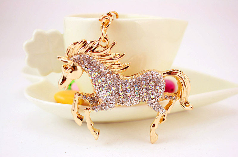 56g Weight Alloy, Metal Material Animal Pattern Unisex Gender Coffee, White Color Fashion Zodiac Horse Diamond Keychain 5