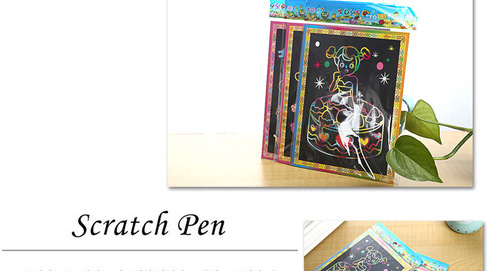 Manufacturer's Medium DIY Cartoon Color Scratch Book for Children Scratch Art Scratch Book with Bamboo Skewers