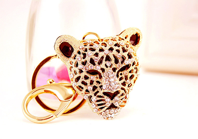 40g Weight Alloy, Metal Material Animal Pattern Unisex Gender Creative Craft Diamond Leopard Head Car Keychain Metal Animal Pendant Wholesale 3