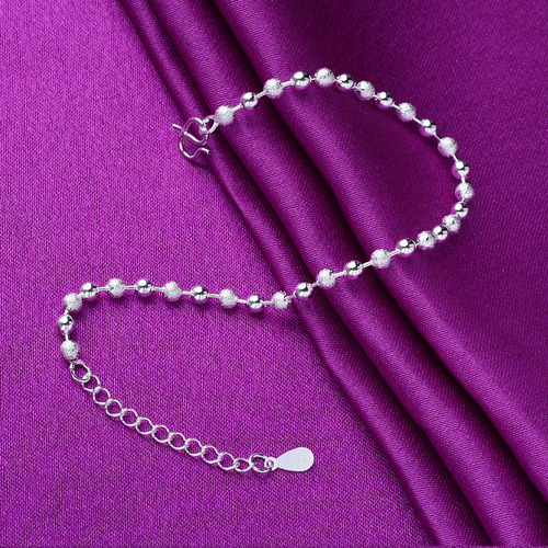 Korean Silver Jewelry Bracelet for Women with Glitter Beads Round Beads Ankle Chain Gift for Girlfriend Valentine's Day Birthday 2019 New