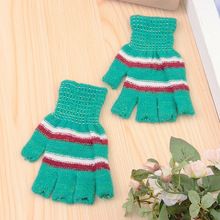 时尚韩版马海毛女士保暖包指 冬季办公学生写字半指 条纹电脑手套