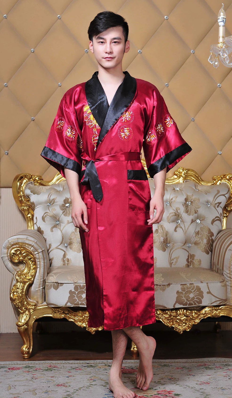 Retro double-sided comfortable cardigan, pijama, bathrobe, wholesale, Chinese style