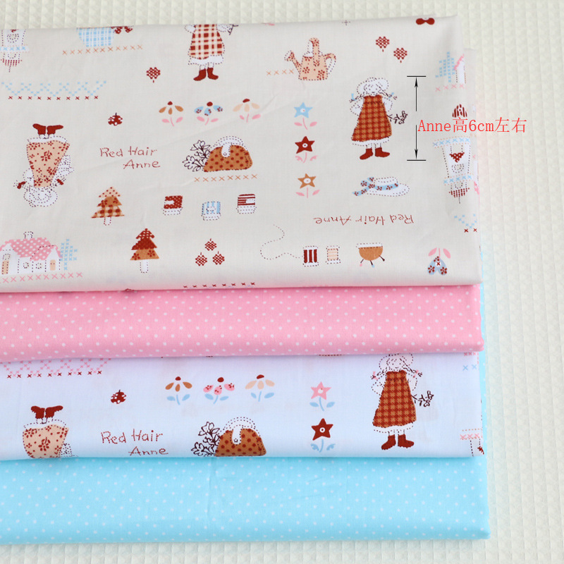 幼儿园宝宝卡通布料全棉 公主水玉点点AB版纯棉斜纹印花布批发