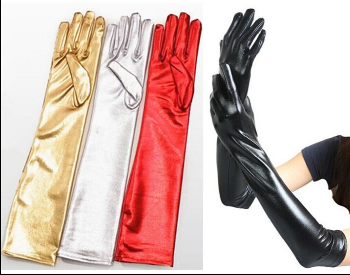 Adult kids Patent leather long red black silver gold  tight gloves singers jazz dance stage performance dance Wedding Ball fun gloves