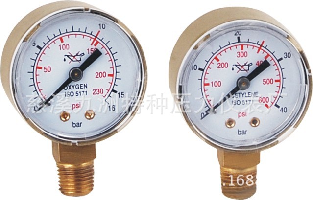 专业生产径向50mm带防暴板氧气压力表表禁油压力表高压表黄色铁壳