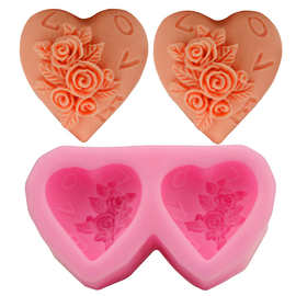 双爱心LOVE玫瑰翻糖蛋糕模 蛋糕装饰模具 DIY厨房烘焙工具 H2285