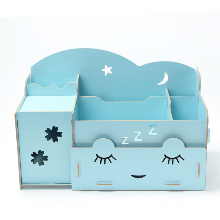 Inventario al por mayor caja de almacenamiento de escritorio de madera sonriente caja de joyas cosméticas de madera