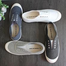 韩国韩版新款贝壳头女鞋亚麻水洗帆布鞋一脚蹬文艺小布鞋平底