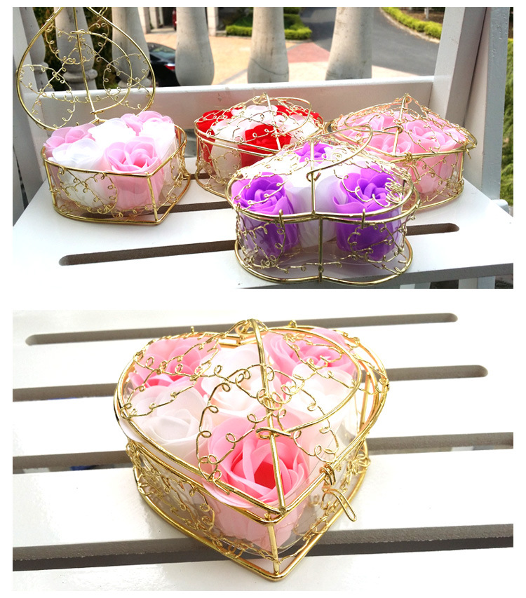 6 Iron Basket Rose Soap Flower Gift Box Valentine's Day Small Gifts display picture 4