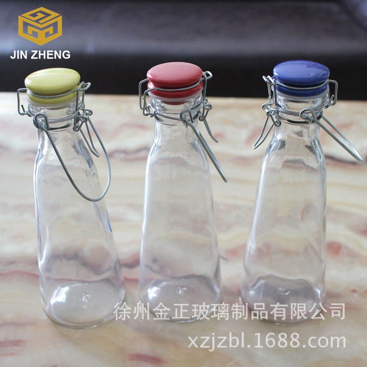 现货供应 500ml 陶瓷盖密封卡扣牛奶瓶饮料果汁瓶外带提手牛奶瓶
