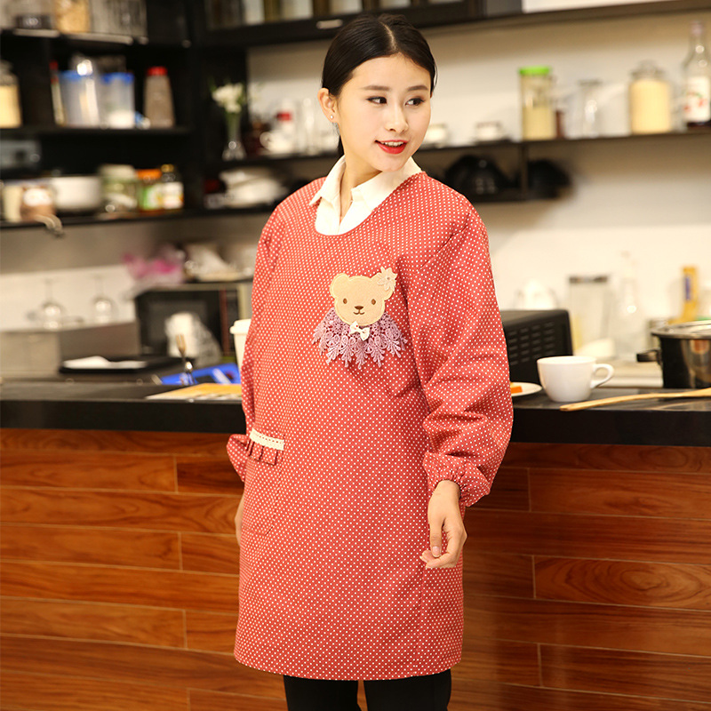 Liquidación estilo coreano lindo puro algodón casa impermeable delantal cocina de manga larga de los hombres y las mujeres ropa de trabajo adulto anti-desgaste de la bata