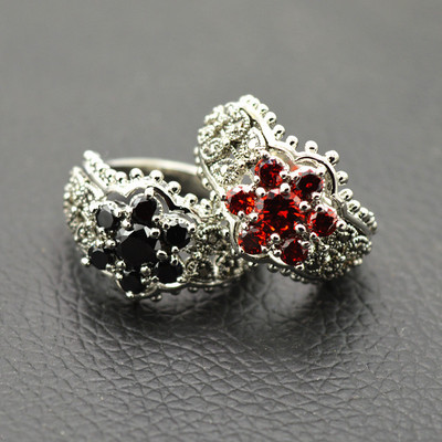 R3507韩国复古泰银饰品镂空四叶草花朵镶钻戒指女款潮人食指环|ms