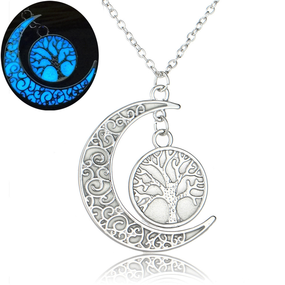 Best Seller In Europe And America Hollow Lucky Tree Moon Noctilucent Necklace Halloween Fluorescent Pendant Christmas Gift display picture 2