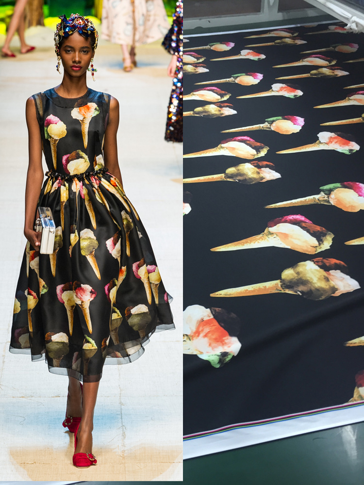 2017 DG数码印花面料女装花型现货供应 冰淇淋图案布料