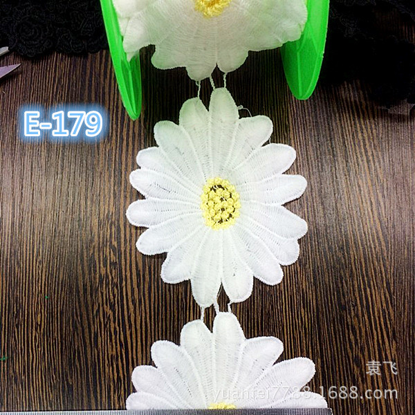 E-179双2色黄色菊花牛奶丝水溶刺绣蕾丝花边布贴DIY辅料宽9厘米