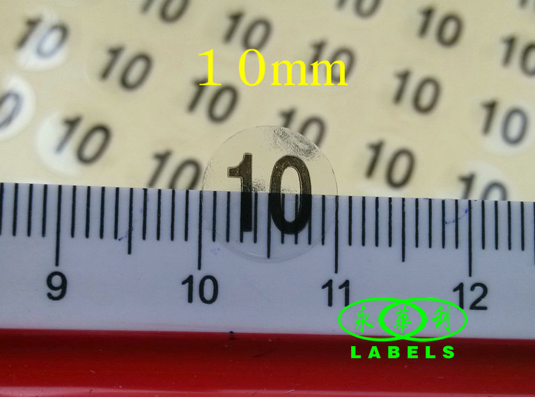 透明数字标签 10mm圆形 不干胶数字尺码贴纸 0到50 号码有现货