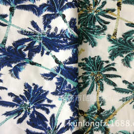 纯棉平纹印花布纯棉平纹热带雨林风格椰树夏威夷沙滩裤休闲裤面料