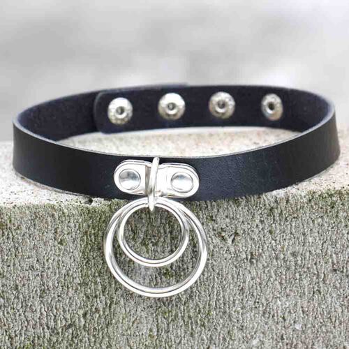Factory direct sale new European and American rock punk nightclub street dance double-ring leather choker women's necklace collarbone necklace bracelet