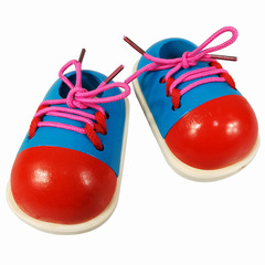 Wooden children's baby shoelace learning game 0.15 small shoes preschool lacing and threading toy