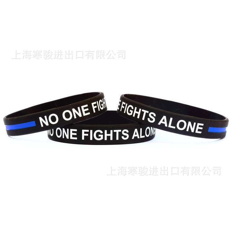 No Fights Alone with Thin Blue Line 硅胶手环 蓝色线 腕带