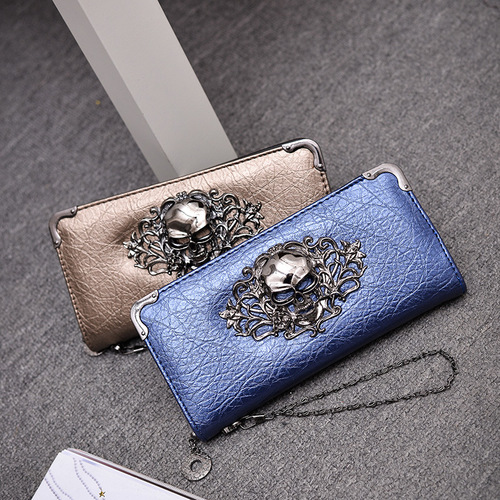  New Skull Fashion Personality Long Women’s Wallet Punk Men’s Clutch Mobile Phone Bag