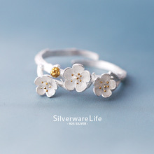 原创设计镀银戒指女文艺花朵食指指环开口小清新花朵手工饰品批发