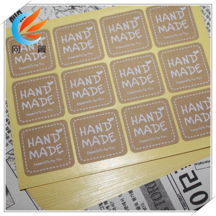 35mm正方形HANDMADE 印白字小叶子韩版烘焙牛皮纸封口标签12枚入|ru