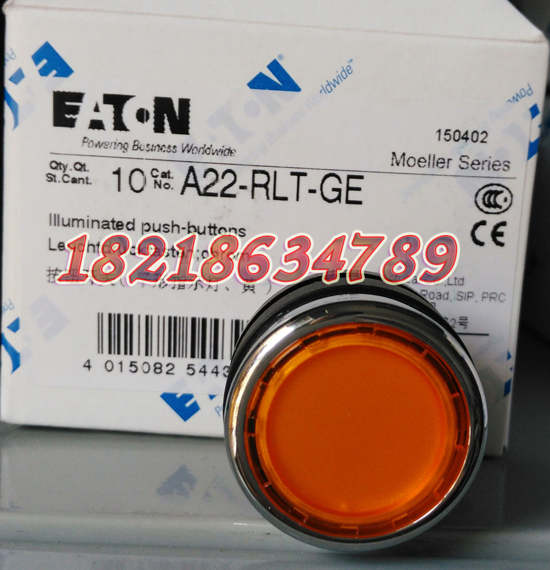 EATON A22-RLT-GE 穆勒平齐弹簧复位带灯按钮头,正品现货