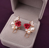 Accessory contains rose, beads from pearl, earrings, fashionable mountain tea, ear clips, Korean style, flowered