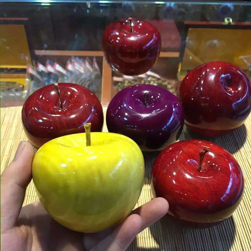 Decorative wooden apple ornament, red sandalwood and golden nanmu, glossy finish, gift box option