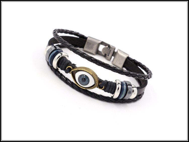 Nouveau Rétro Bleu Yeux Perlée Bovins De Bracelet En Cuir Hommes Et Femmes De Mode Bracelet D'envies   Les Produits Stables display picture 4