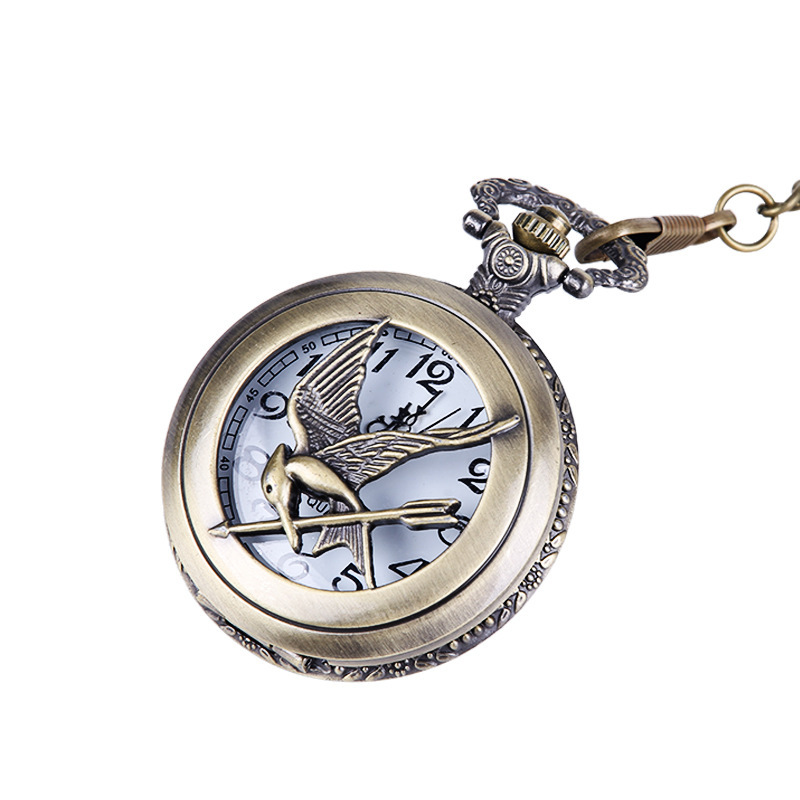 Vintage carved hollow small hummingbird Diao Arrow pocket watch manufacturers wholesale bronze large thick chain pocket watch 8873