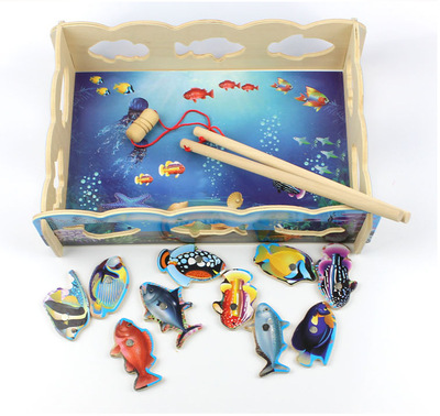 Jingle wood magnetic Fishing music children interest Go fishing Jigsaw puzzle Parenting Wooden toys Fenced