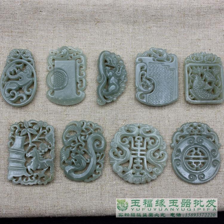 厂家直供 和田玉青玉镂空挂件 男女款玉石吊坠玉牌 玉坠 批发|ms