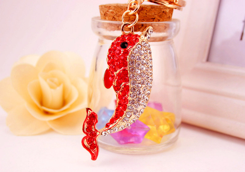 34g Weight Alloy, Metal Material Animal Pattern Unisex Gender Pink, Red, Blue, Black Color  Creative Cute Rhinestone Dolphin Keychain 13