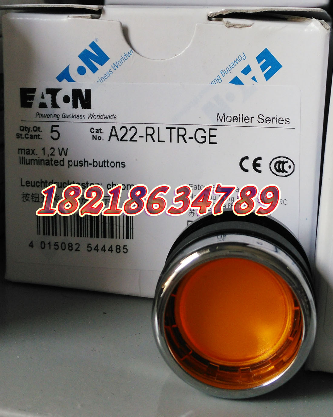 EATON MOELLER A22-RLTR-GE 穆勒平齐自锁定带灯按钮头,正品现货