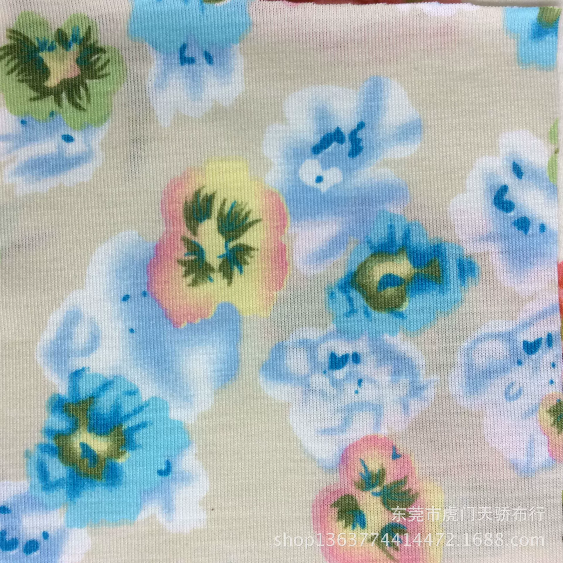 Spot supply knitting single jersey printing knitting imitation cotton pull frame printing small floral dress hair accessories