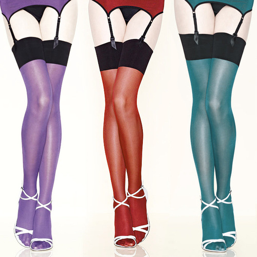Luo Ying 30D oily shiny silk retro contrast color stockings oily transparent color stockings four-bone socks 0908